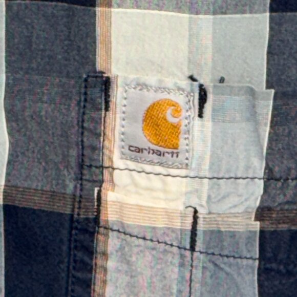 Carhartt Men’s Short Sleeve Button Down Shirt Size L Blue Plaid 100% Cotton - Picture 4 of 12